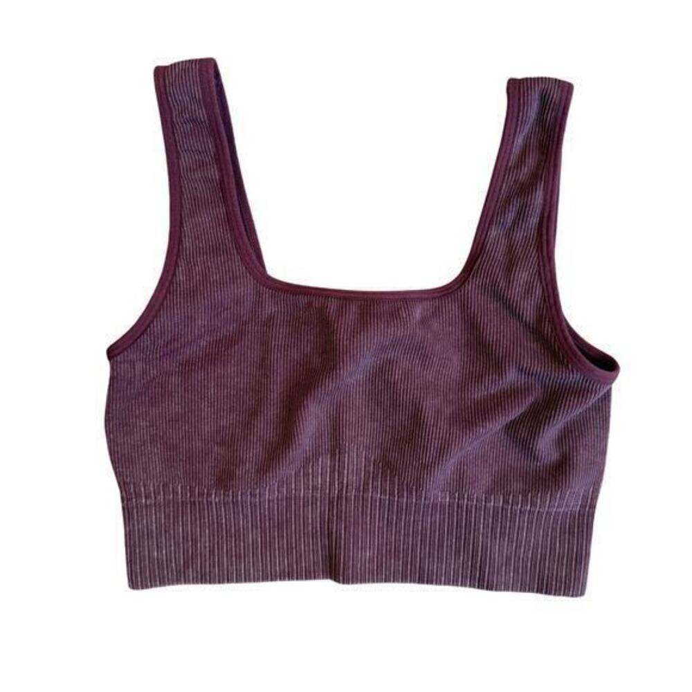 Ribbed Merlot Purple Sports Bra Active Crop Top - xs